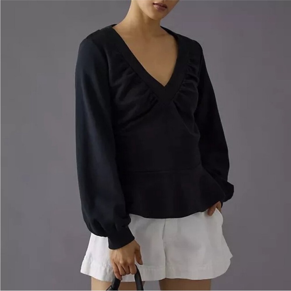 Anthropologie Maeve Black Long Sleeve V-Neck Top